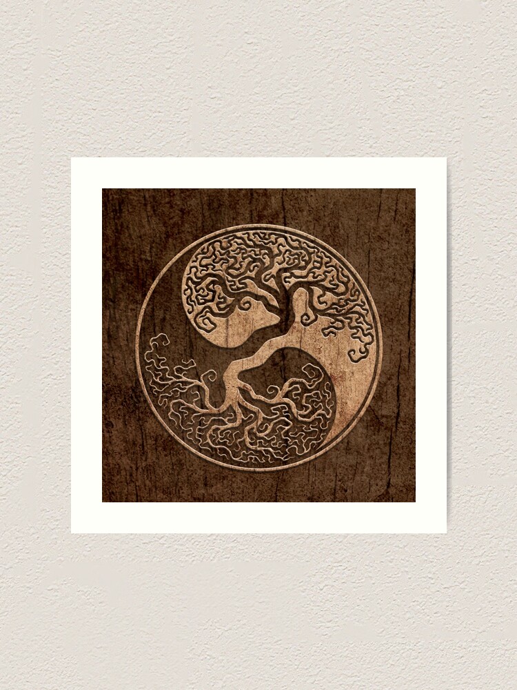 Alternate view of Rough Wood Grain Effect Tree of Life Yin Yang Art Print