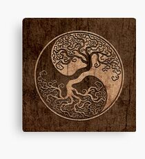 Rough Wood Grain Effect Tree of Life Yin Yang Canvas Print