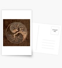 Rough Wood Grain Effect Tree of Life Yin Yang Postcards