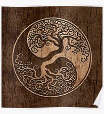 Rough Wood Grain Effect Tree of Life Yin Yang Poster