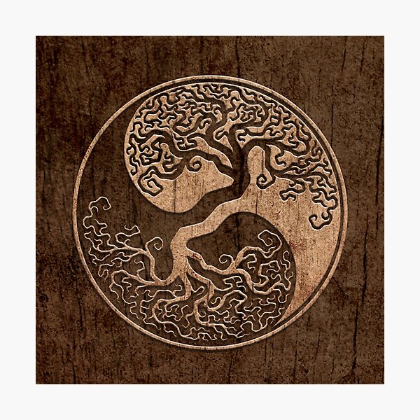 Rough Wood Grain Effect Tree of Life Yin Yang Photographic Print