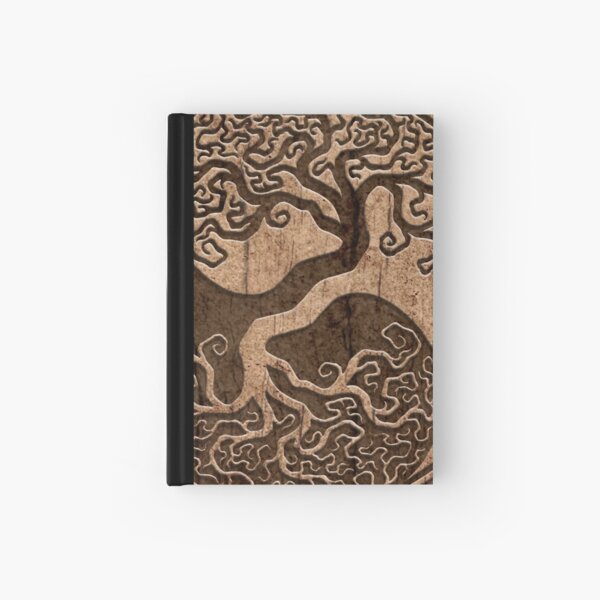 Rough Wood Grain Effect Tree of Life Yin Yang Hardcover Journal
