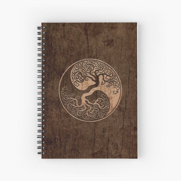 Rough Wood Grain Effect Tree of Life Yin Yang Spiral Notebook