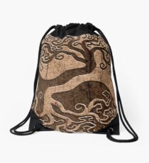 Rough Wood Grain Effect Tree of Life Yin Yang Drawstring Bag