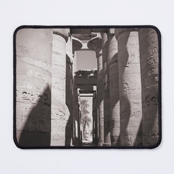 Item preview, Karnak temple in Luxor, hypostyle hall and palm trees, Black and White, ancient Egypt photography, Egyptian temples designed and sold by art-of-egypt.