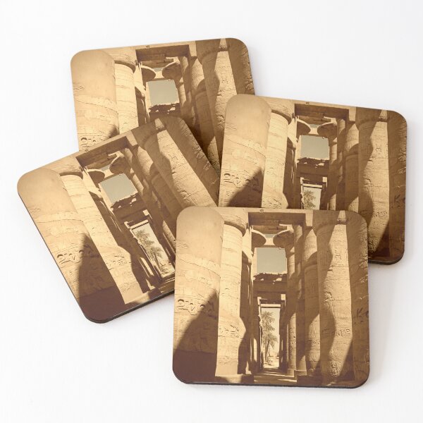 Item preview, Karnak temple in Luxor, hypostyle hall and palm trees, sepia, ancient Egypt photography, egyptian temples designed and sold by art-of-egypt.