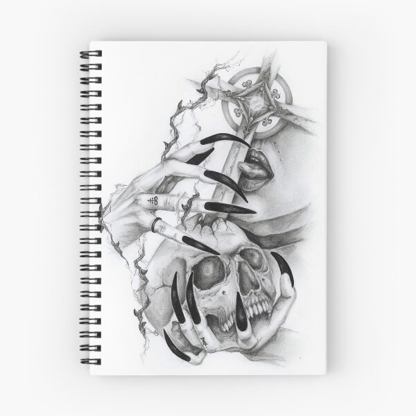 Item preview, Sacrilege - black and white painting, skull, cross, licking tongue, sexy art, religious painting, occultism, ritual art designed and sold by SSINAMOON.