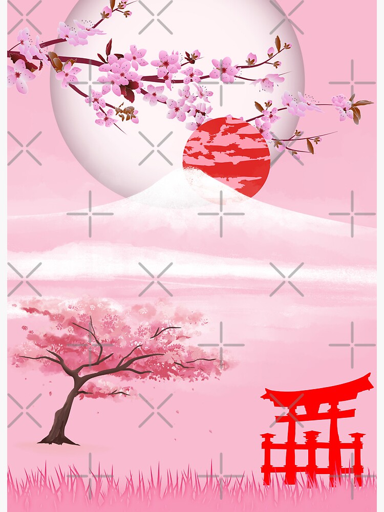 Cute Japonais style posters Fuji montais and Sakura tree anime | Art Board  Print