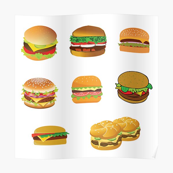 Hamburger Stickers Poster For Sale By Mayo Shop Redbubble 6864