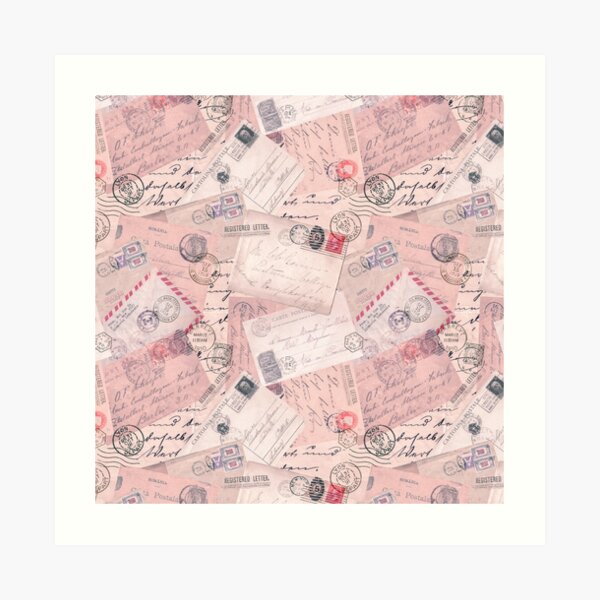 Nostalgic Letters Collage Soft Pink Art Print
