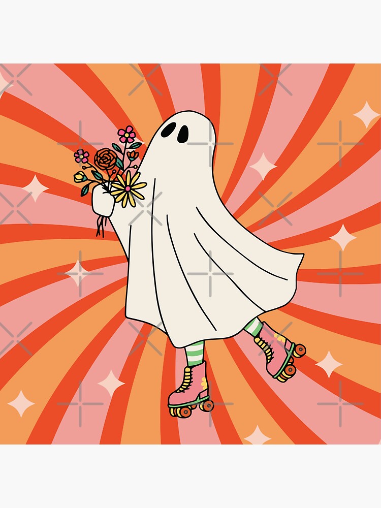 "Groovy White Sheet Ghost Roller Skating Halloween Costume" Sticker for