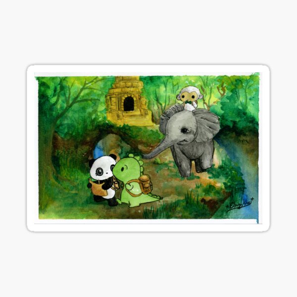 Dino & Panda Watercolour Painting: Jungle Adventure Sticker