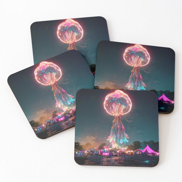 Item preview, Boom Town a Psychedelic Jellyfish of Protection Wards Over a Futuristic Music Festival designed and sold by DistilledFuture.