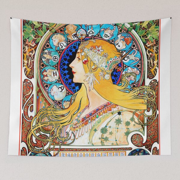 Item preview, Zodiac The Feather -Zodiaque (La Plume) Alphonse Mucha - Vintage Astrology Poster | Alphonse Mucha designed and sold by TeeARTHY.