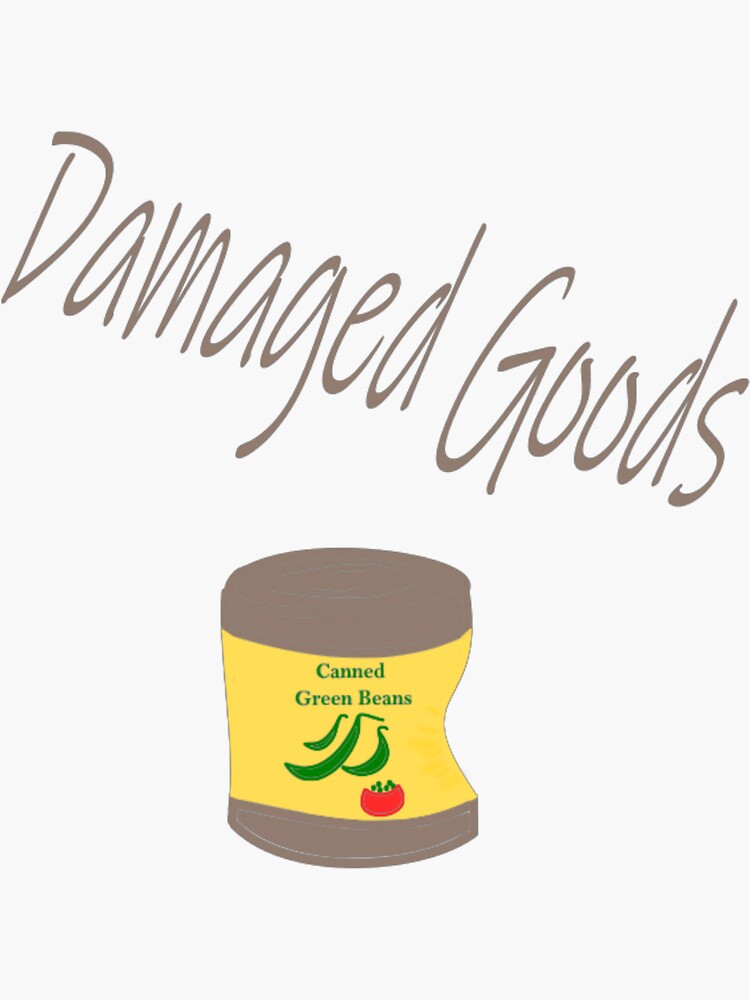"damaged goods dented can of green beans, cartoon, trash art " Sticker
