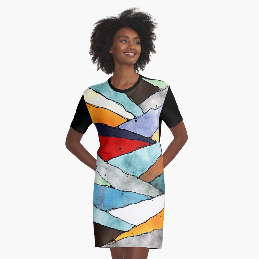 Angles of Textured Colors Graphic T-Shirt Dress
