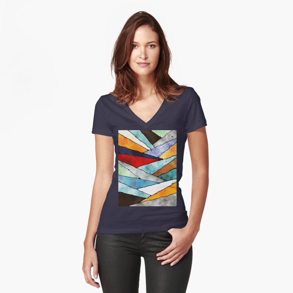 Angles of Textured Colors Fitted V-Neck T-Shirt