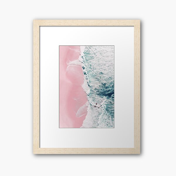 Sea of Love - Pink Sandy Beach - Ocean Sea Crashing Waves photography by Ingrid Beddoes Framed Art Print