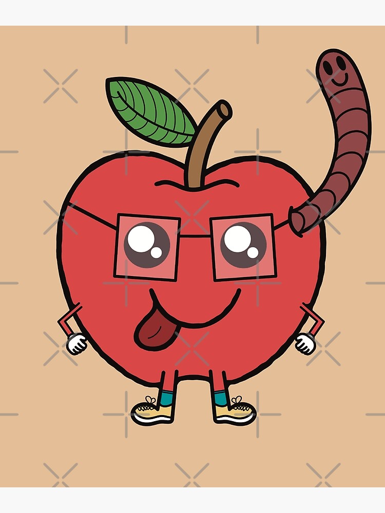 "Cute apple with glasses and might be smart with wormy friend" Poster
