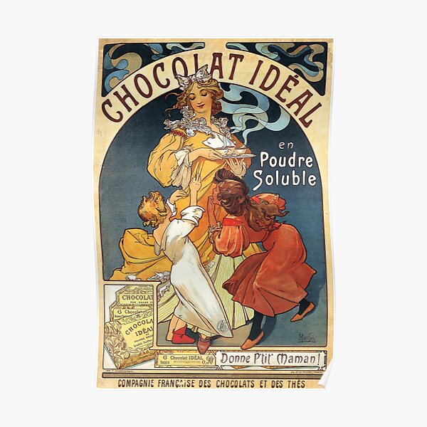"Chocolat Idéal Alphonse Mucha Poster Advertising Vintage Art Nouveau