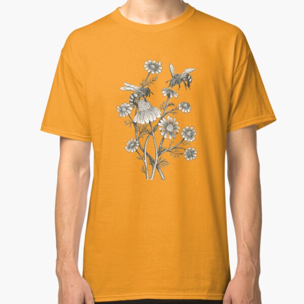 bees and chamomile on honey background Classic T-Shirt