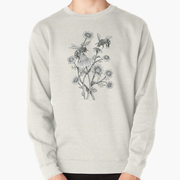 bees and chamomile on honey background  Pullover Sweatshirt