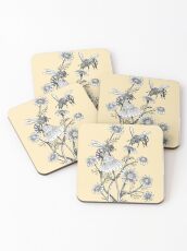 bees and chamomile on honey background Coasters
