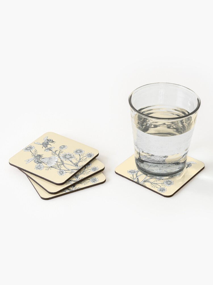 Alternate view of bees and chamomile on honey background  Coasters (Set of 4)