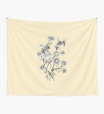 bees and chamomile on honey background Wall Tapestry