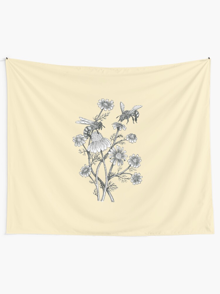 Alternate view of bees and chamomile on honey background Tapestry