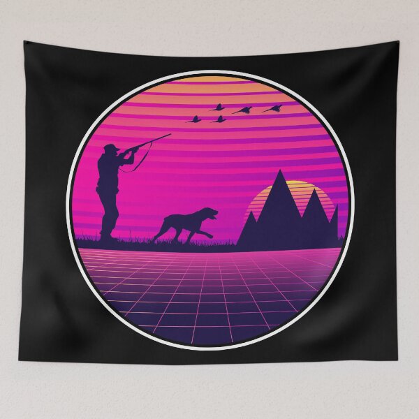 Item preview, Vaporwave Style Pheasant Hunting Upland Bird Hunter Dog designed and sold by merchzy.