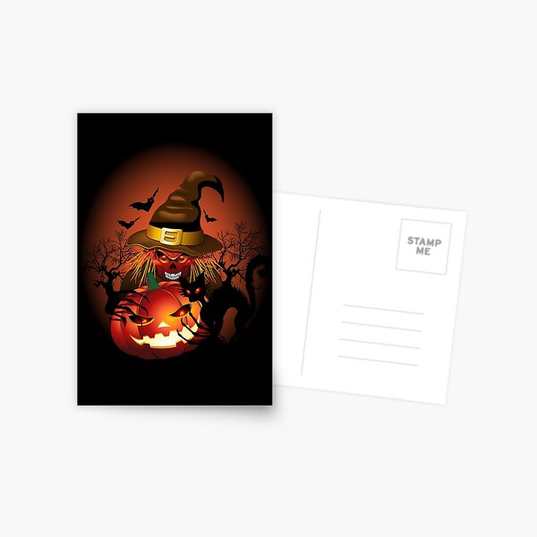 Skull Witch Halloween Monster Postcard