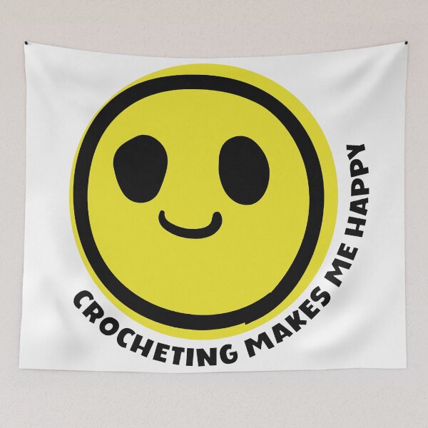 Item preview, Crocheting makes me happy smile yellow happy face crocheting lover gift designed and sold by MetalicBabe.
