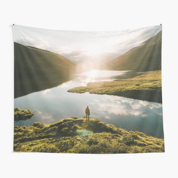 Switzerland Mountain Lake Sunrise - Landscape Photography Tapestry