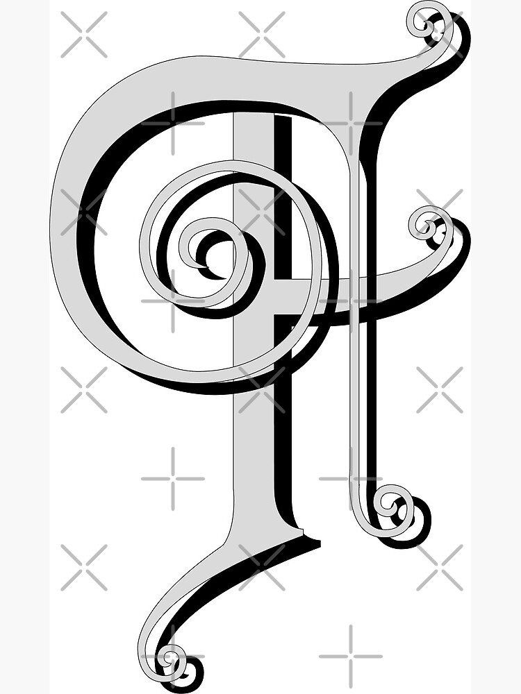 Vintage Monogram, Letter F, Black and White