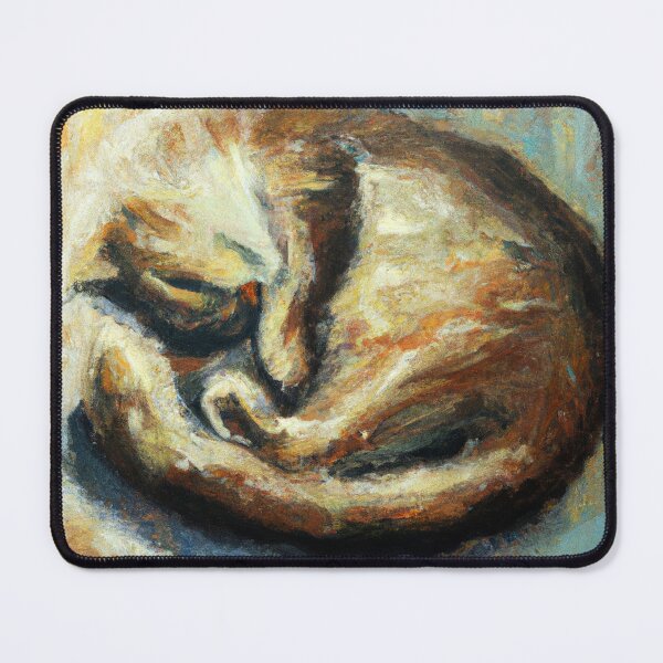 Item preview, an expressive oil painting of a cat curled up sleeping in a sun beam designed and sold by xostarboyxo.
