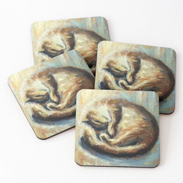 Item preview, an expressive oil painting of a cat curled up sleeping in a sun beam designed and sold by xostarboyxo.