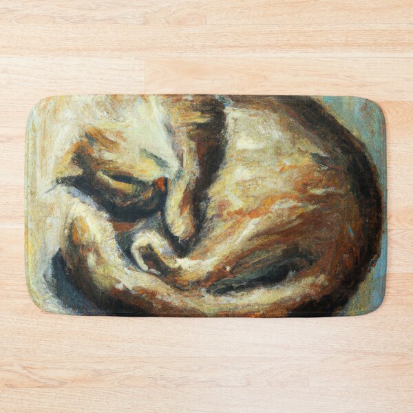 Item preview, an expressive oil painting of a cat curled up sleeping in a sun beam designed and sold by xostarboyxo.