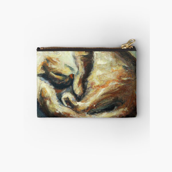 Item preview, an expressive oil painting of a cat curled up sleeping in a sun beam designed and sold by xostarboyxo.