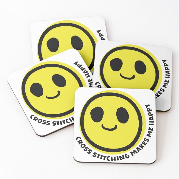 Item preview, Cross stitching makes me happy yellow smile face craft diy designed and sold by MetalicBabe.