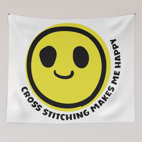Item preview, Cross stitching makes me happy yellow smile face craft diy designed and sold by MetalicBabe.