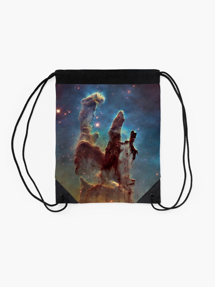 Alternate view of HUBBLE, NASA, Telescope, Pillars of Creation, Stars, Space, Cosmos, Cosmic, Eagle Nebula. Drawstring Bag