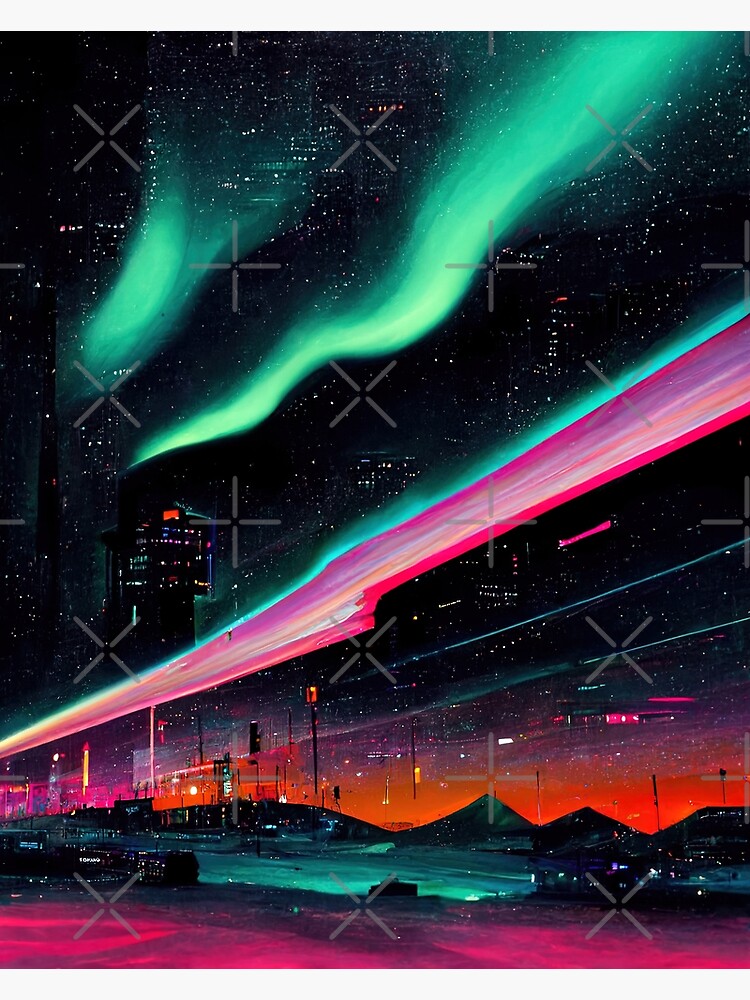 "Northern Lights Neon City" Poster for Sale by ChasmicArt Redbubble