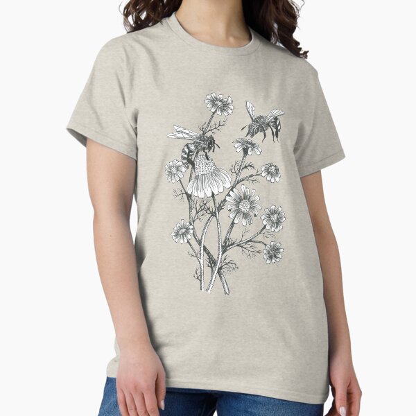 Item preview, bees and chamomile on dusty pink background designed and sold by EllenLambrichts.