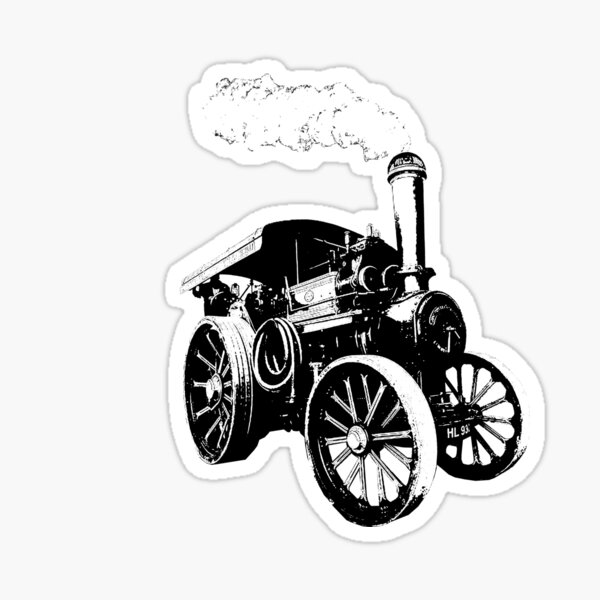 Steam engine/Traction engine Black and White Sticker