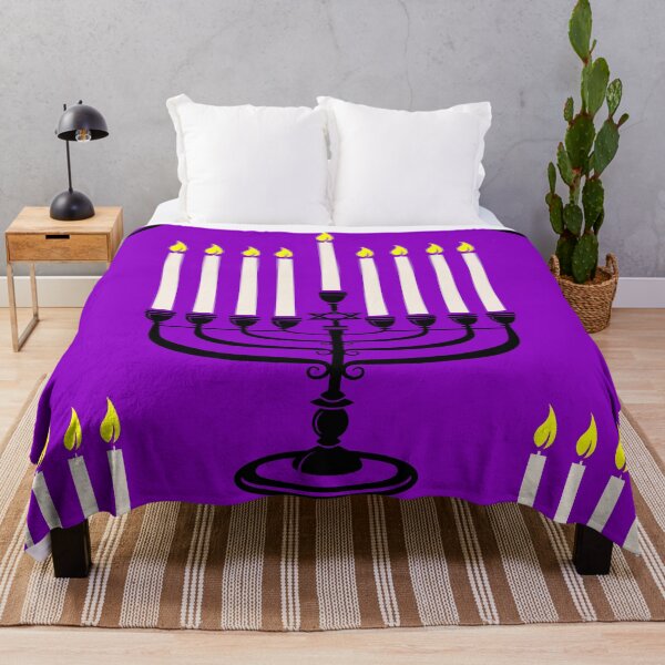Item preview, purple menorahs hanukkah print designed and sold by Gossip Rag.