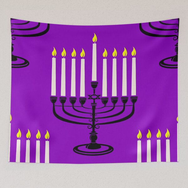 Item preview, purple menorahs hanukkah print designed and sold by Gossip Rag.