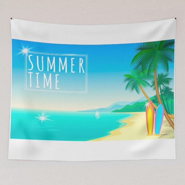 Item preview, Sunny beach, turquoise ocean, palm trees and surfing. designed and sold by LuckyStep.