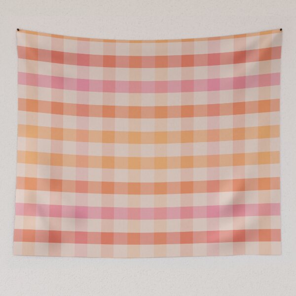 Item preview, Retro Modern Gingham Check Stripe Pattern in Faded Thulian Pink and Orange designed and sold by kierkegaard.