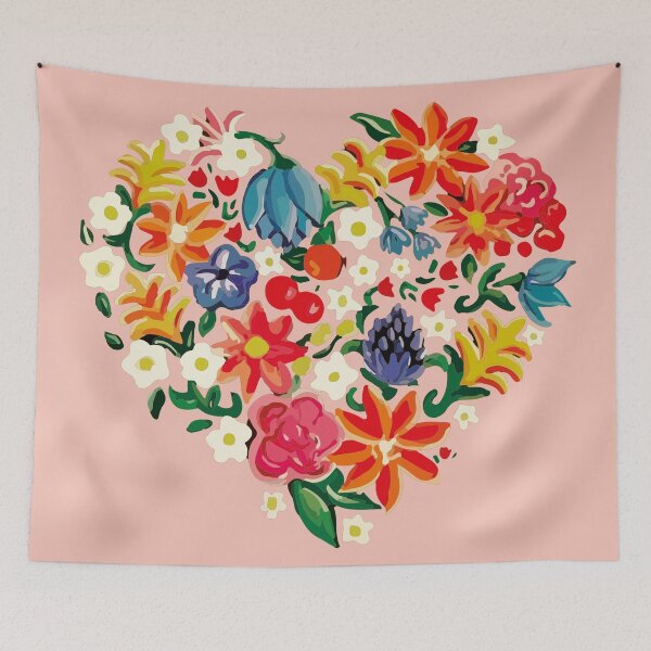 Item preview, Flowery bouquet heart embroidery work of art girly pink decoration designed and sold by Novel-ty.